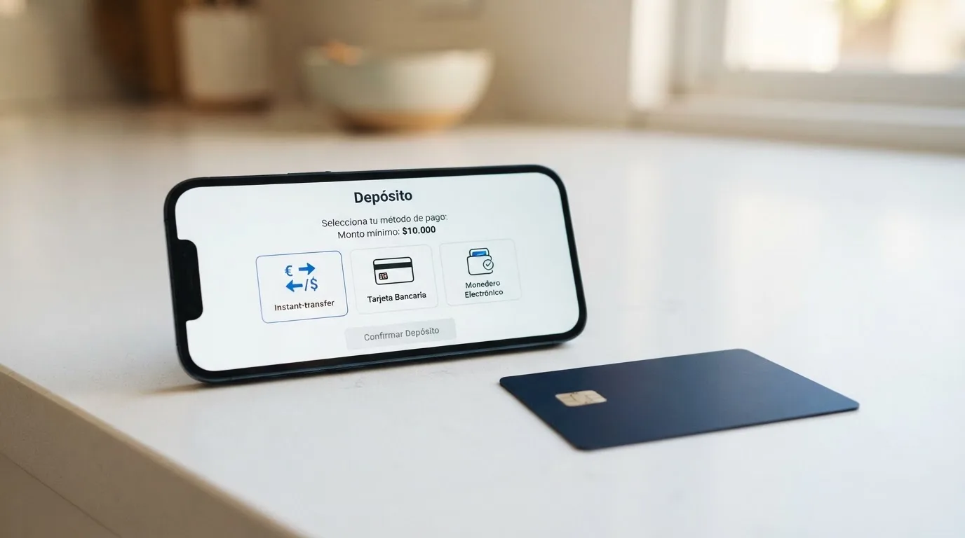 Pantalla de un teléfono mostrando el logo de Bizum junto a los iconos de Visa, PayPal y una tarjeta bancaria en la caja de un casino online