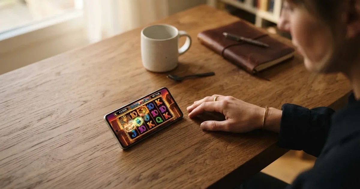 Jugador consultando una tabla de bonos sin depósito en un casino online español desde la pantalla de su móvil