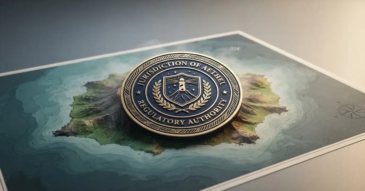 Sello de licencia de la Anjouan Offshore Finance Authority sobre el mapa de la isla de Anjouan en el océano Índico