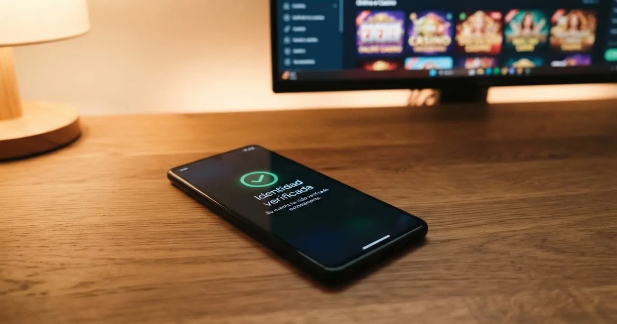 Pantalla de un casino online mostrando la interfaz de verificación de cuenta con un mensaje de identidad verificada