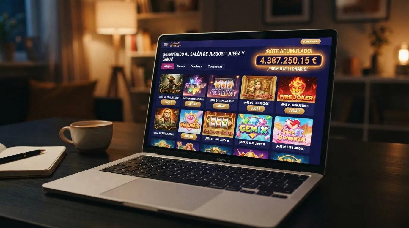 Interfaz del lobby de tragaperras de Casino Barcelona online con miniaturas de juegos, proveedores visibles y el contador de jackpot acumulado