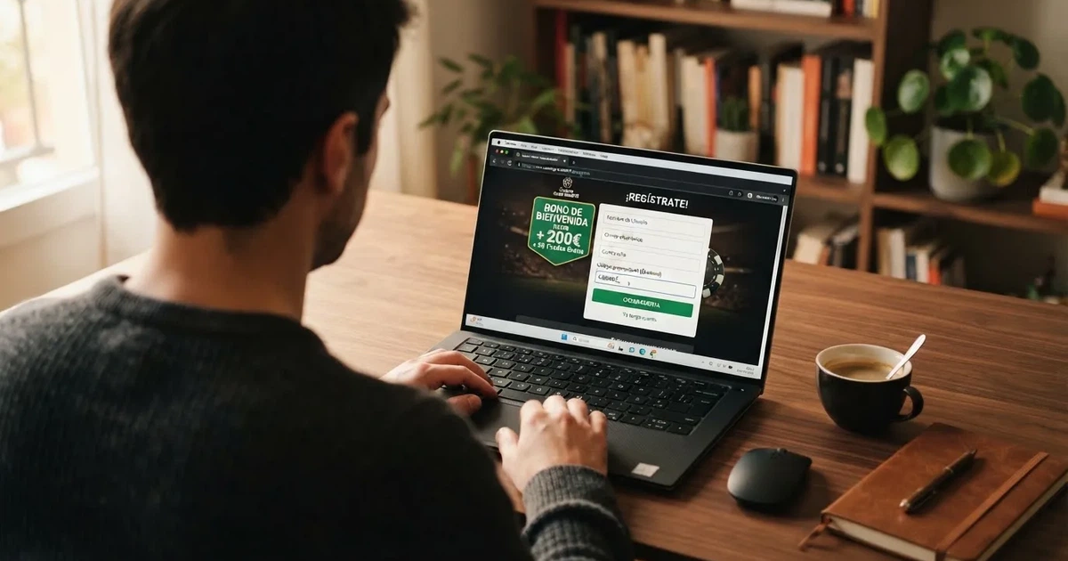 Pantalla de un casino online español con el campo de código promocional visible junto al formulario de registro