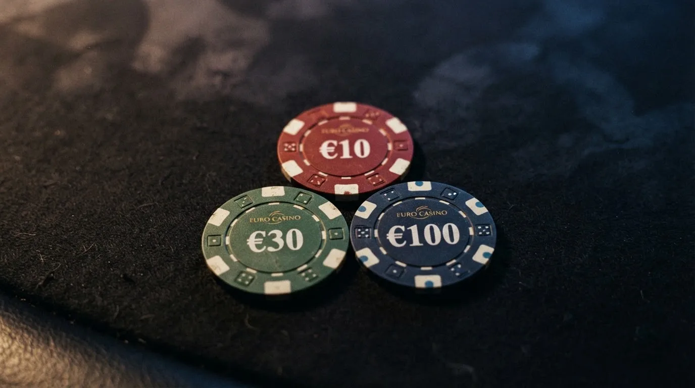 Una tabla comparativa con fichas de casino y valores de bono en euros sobre un fondo de tonos oscuros