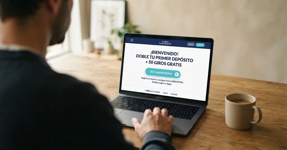 Pantalla de un casino online con licencia española mostrando una oferta de bono sin depósito junto al registro