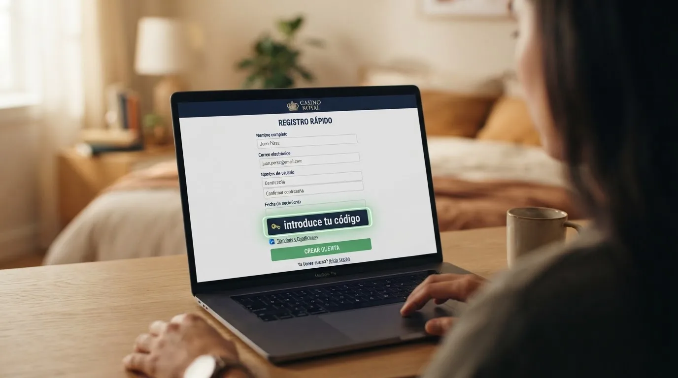 Campo de introducción de código promocional en la pantalla de registro de un casino online español, con el texto «introduce tu código» visible